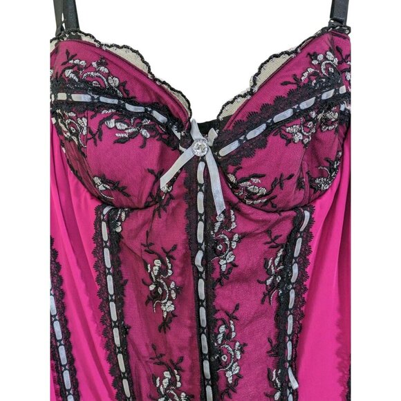 Coquette Bustier Deep Magenta Red Black Lace Boned Sexy Goth Burlesque - Picture 2 of 6